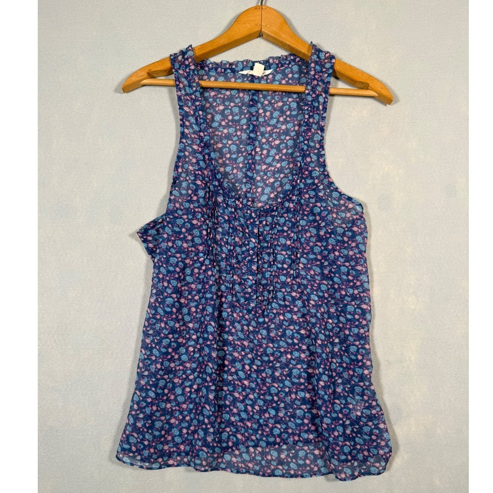 American Eagle Outfitters Boho Blue Pink Floral Chiffon Ruffle Tank Top Size 10